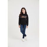 Urban Kids Hoodie Girls Size Medium Black Graphic Long Sleeve Hooded Pullover Rayon Blend