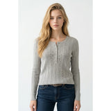 Sonoma Women's Henley Sweater Size Large Gray Ribbed Long Sleeve Round Neck