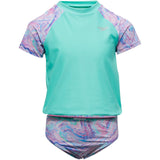 Speedo Short Sleeve Rashguard Swim Set - Girls  -Arctic Glass - NWT