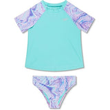 Speedo Short Sleeve Rashguard Swim Set - Girls  -Arctic Glass - NWT
