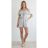 PARADISE WOMENS Tube Romper Size Large White Gray Striped NWT