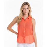 Aeropostale Sheer Blouse Women's Medium Orange Sleeveless Button Up Top