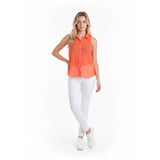 Aeropostale Sheer Blouse Women's Medium Orange Sleeveless Button Up Top