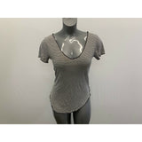 Vox Populi Women's T Shirt Size Medium Black White Striped Short Sleeve Deep V