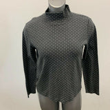 Tradition Turtleneck Top Womens Size Medium Gray White Polka Dot Long Sleeve