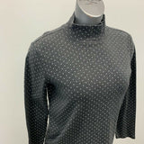 Tradition Turtleneck Top Womens Size Medium Gray White Polka Dot Long Sleeve