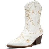 ANJOUFEMME Women's 8 Cowboy Boots White Embroidered Upper Medium Height NEW
