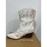 ANJOUFEMME Women's 8 Cowboy Boots White Embroidered Upper Medium Height NEW