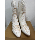 ANJOUFEMME Women's 8 Cowboy Boots White Embroidered Upper Medium Height NEW