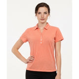 Caribbean Joe Women's Floral Print Polo Shirt Size Medium Orange Short Sleeve V Neck