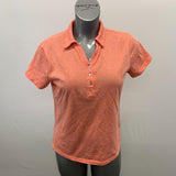 Caribbean Joe Women's Floral Print Polo Shirt Size Medium Orange Short Sleeve V Neck