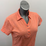 Caribbean Joe Women's Floral Print Polo Shirt Size Medium Orange Short Sleeve V Neck