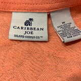 Caribbean Joe Women's Floral Print Polo Shirt Size Medium Orange Short Sleeve V Neck