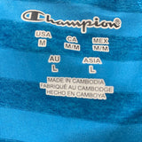 Champion V Neck Athletic Shirt Women's Size Medium Blue Striped Short Sleeve Polyester Top