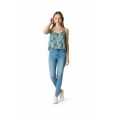 Mossimo Women's Cropped Tank Top Size XXL Green Black Floral Spaghetti Strap Top
