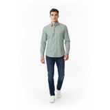 Van Heusen Men's Green Striped Dress Shirt Size Large Long Sleeve Wrinkle Free Cotton Blend