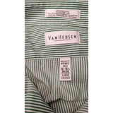 Van Heusen Men's Green Striped Dress Shirt Size Large Long Sleeve Wrinkle Free Cotton Blend