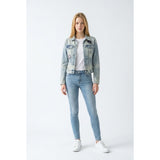 Plory Denim Jacket Women’s Size 165 (8 US) Long Sleeve Distressed Button Up