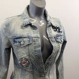 Plory Denim Jacket Women’s Size 165 (8 US) Long Sleeve Distressed Button Up