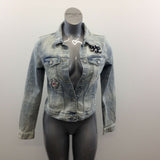 Plory Denim Jacket Women’s Size 165 (8 US) Long Sleeve Distressed Button Up