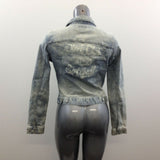 Plory Denim Jacket Women’s Size 165 (8 US) Long Sleeve Distressed Button Up