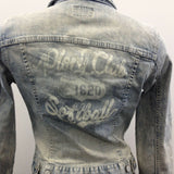 Plory Denim Jacket Women’s Size 165 (8 US) Long Sleeve Distressed Button Up
