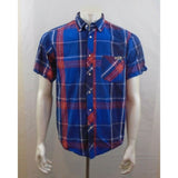 Cherokee Blue Red Short Sleeve Men's Button Down Cotton Casual Shirt Size Medium