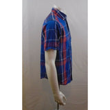 Cherokee Blue Red Short Sleeve Men's Button Down Cotton Casual Shirt Size Medium