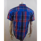 Cherokee Blue Red Short Sleeve Men's Button Down Cotton Casual Shirt Size Medium
