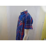 Cherokee Blue Red Short Sleeve Men's Button Down Cotton Casual Shirt Size Medium