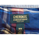 Cherokee Blue Red Short Sleeve Men's Button Down Cotton Casual Shirt Size Medium