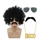 Disco Costume Accessory Wig with Mustache Glasses 4 PC Set NWT Sealed