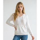Calvin Klein Women's Large White Pink Trim Lightweight Hoodie Sweater Cot/Linen