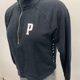 PINK Victoria's Secret Cropped 1/4 Zip Pullover Sweatshirt Women's Medium Black Cotton Blend