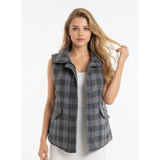 Bluenotes Gray Plaid Full Zip Women's Outdoor Sleeveless Vest Size Large