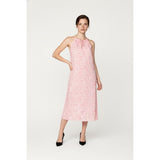 Gap Women's Small Floral Pink Print Tie-Neck Halter Midi Rayon Summer Dress NEW