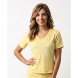 Alia Women's V Neck T Shirt Size Petite Small Yellow Short Sleeve Top