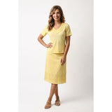 Alia Women's V Neck T Shirt Size Petite Small Yellow Short Sleeve Top