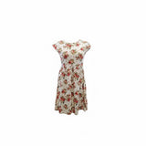 Pink Martini Women's Floral A Line Dress Size Medium Cap Sleeves Back Zip Pleated Waist