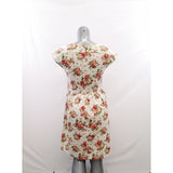 Pink Martini Women's Floral A Line Dress Size Medium Cap Sleeves Back Zip Pleated Waist