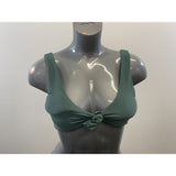 Women's Olive Green 2 Piece Bathing Suit Tank Top bow Tie Styled Top Thong Styled Bottoms Size Medium Polyester