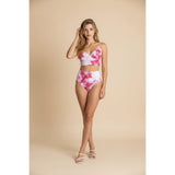 Doris Women's Large 2 Piece Bikini Swimsuit Red White Print High Waist NWT