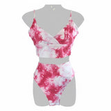 Doris Women's Large 2 Piece Bikini Swimsuit Red White Print High Waist NWT