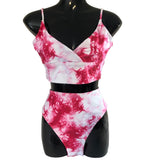 Doris Women's Large 2 Piece Bikini Swimsuit Red White Print High Waist NWT