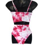 Doris Women's Large 2 Piece Bikini Swimsuit Red White Print High Waist NWT