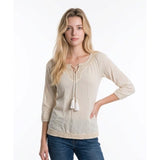 Urban Behavior Women's Boho Top Size XS Beige Crochet V Neck Front Tie