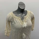 Urban Behavior Women's Boho Top Size XS Beige Crochet V Neck Front Tie