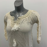 Urban Behavior Women's Boho Top Size XS Beige Crochet V Neck Front Tie
