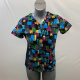 Women's Medical Scrub Women's Small V Neck Short Sleeve Multicolored Patterned