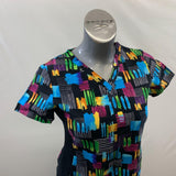 Women's Medical Scrub Women's Small V Neck Short Sleeve Multicolored Patterned